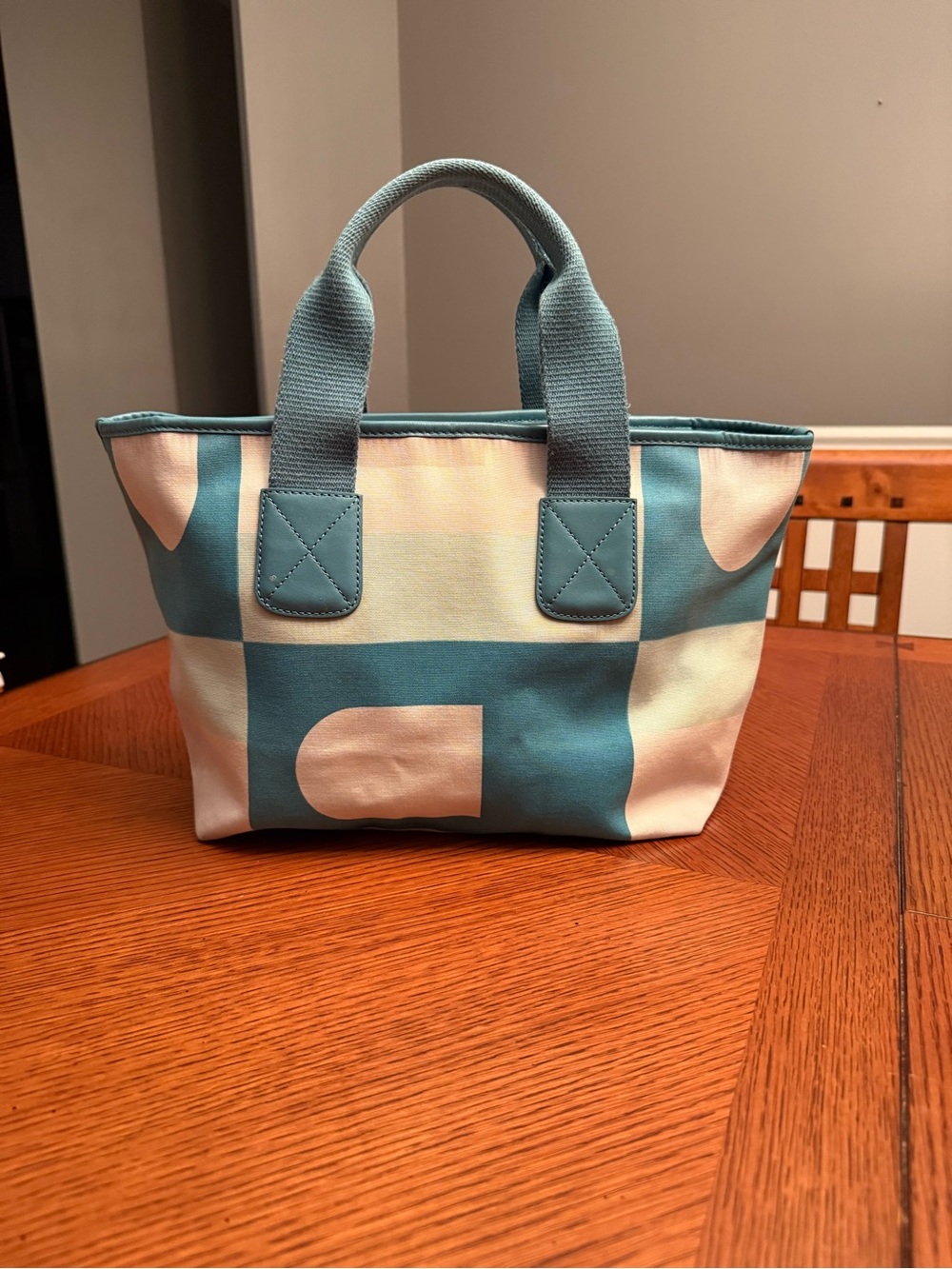 Bally BOOTHBAY Geometric B Canvas Leather Trim Tote Handbag Blue - Picture 2 of 7